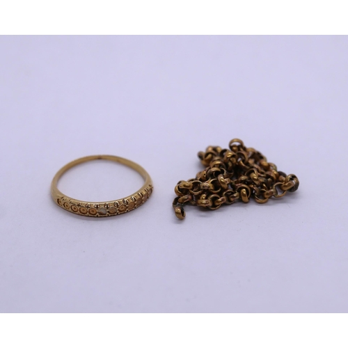 46 - Collection of gold. Ring 18ct and Chain 9ct - Approx 3g