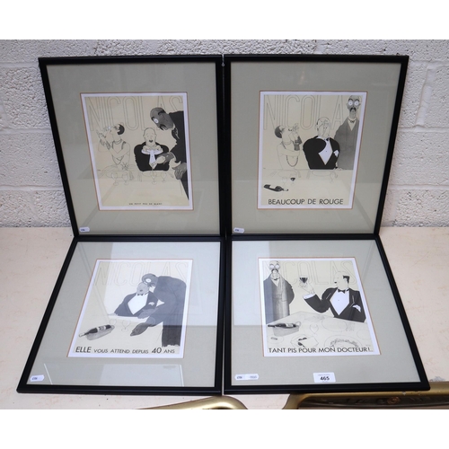 465 - Set of 4 classic framed prints - French wine waiter cartoons