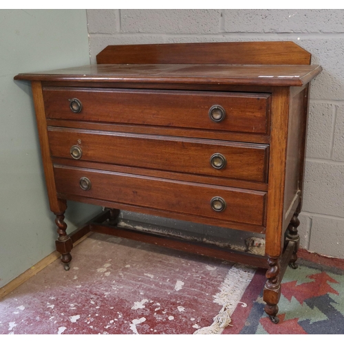483 - Antique oak chest of 3 drawers - Approx size: W: 99cm D: 47cm H: 89cm