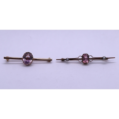 58 - 2 x 9ct gold amethyst brooches