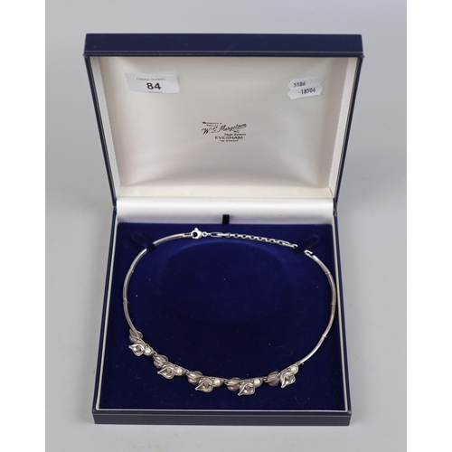 84 - Heavy silver necklace set with pearls