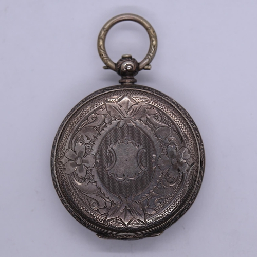 102 - Hallmarked silver ladies pocket watch together with hallmarked silver chain, dogtag and winder