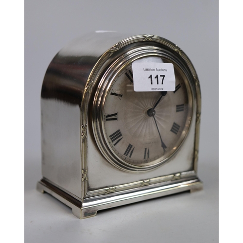 117 - English silver plated mantel clock