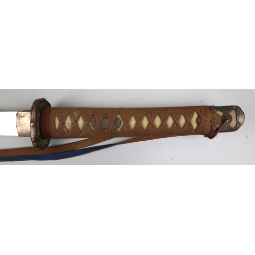 144 - Samurai sword with signature to tang. Believed to be a WW2 NCO Japanese officers sword commonly know... 
