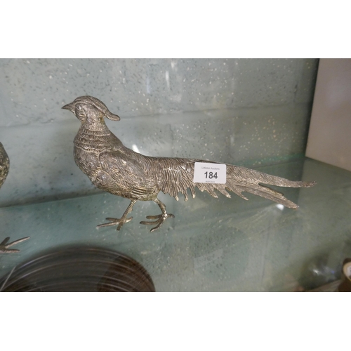 184 - Large pair of silver plated pheasants