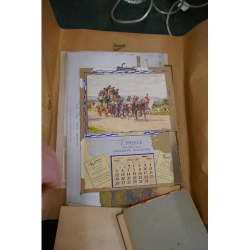 265 - Folder containing 2 oils together with old calenders of local interest