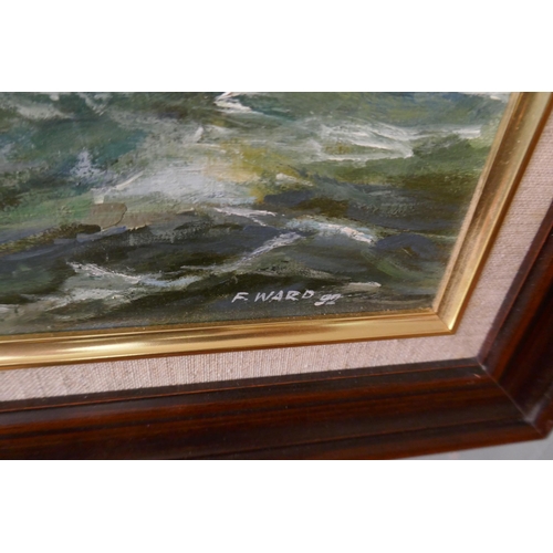 323 - Oil on board of sailing ships at sea - Approx image size: 45cm x 35cm