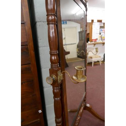 352 - Victorian mahogany cheval mirror with candle sconces