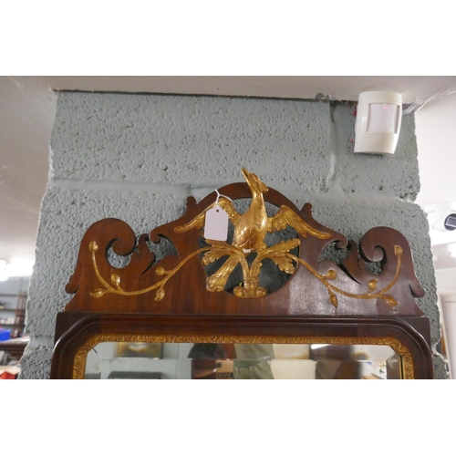 353 - Georgian mahogany fret work mirror adorned with ho-ho bird - Approx 47cm x 96cm