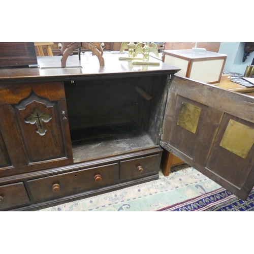 411 - 18th century mule chest ex BBC Father Brown tv series adapted to have a brass plaque in the top to s... 
