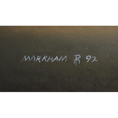 482 - Oil on board rural scene signed Markham 92 - Approx image size: 77cm x 118cm