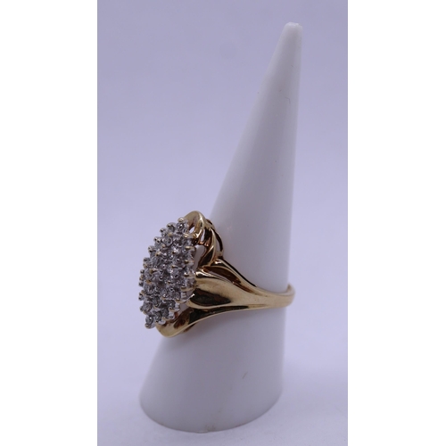 56 - Large 9ct gold diamond cluster ring - Size: O