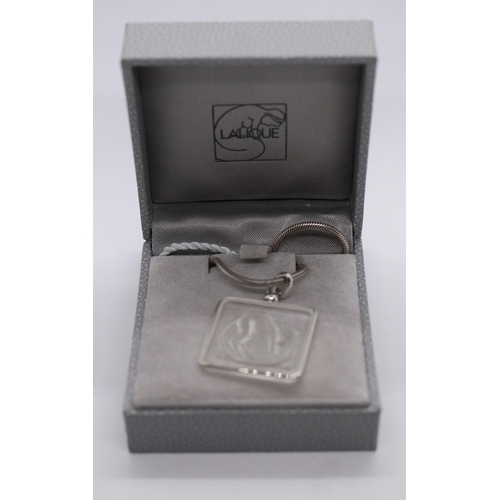 87 - Silver and Lalique cat necklace on silver chain with original packaging