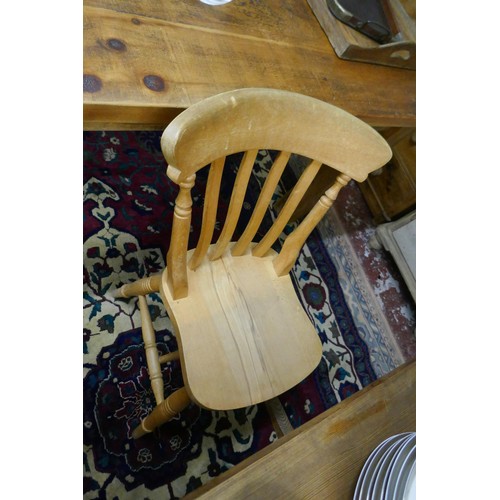 454 - Farm house pine table & 6 chairs including 2 carvers