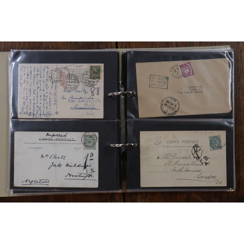 238 - Stamps - G.B postal history in 4 albums, stationery,postage dues perfinds, railway & paquebots