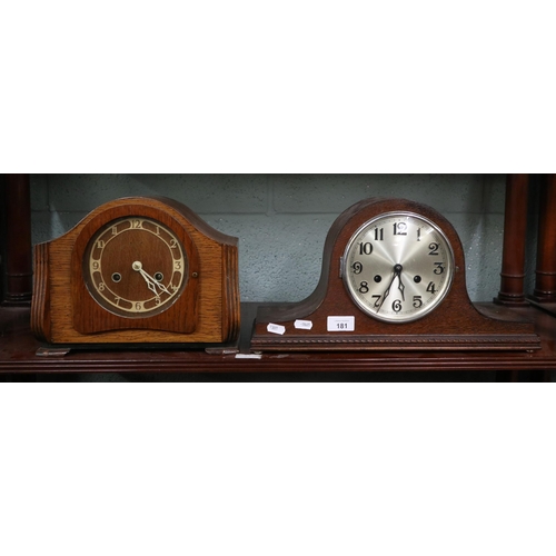 181 - 2 wooden cased mantle clocks