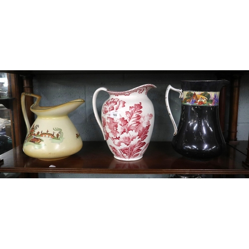 185 - 3 large ceramic jugs to include Victorian and Art Deco examples