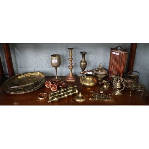 197 - Collection of brass and copper ware