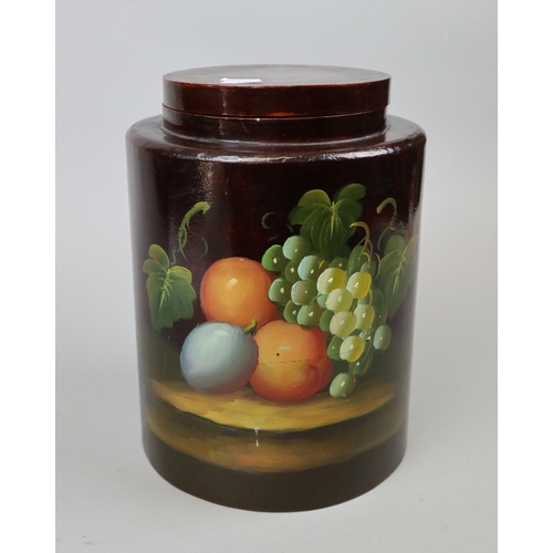 247 - Large handpainted wooden lidded jar - Approx height 27cm