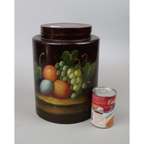247 - Large handpainted wooden lidded jar - Approx height 27cm