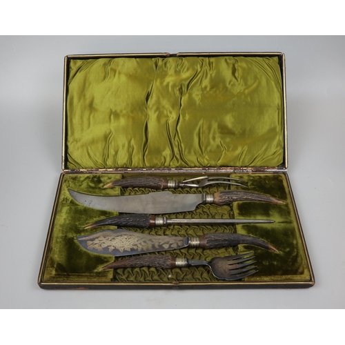 252 - Boxed horn handled carving set