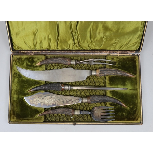 252 - Boxed horn handled carving set
