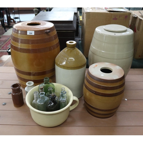268 - Collection of stoneware to include 3 vintage barrels