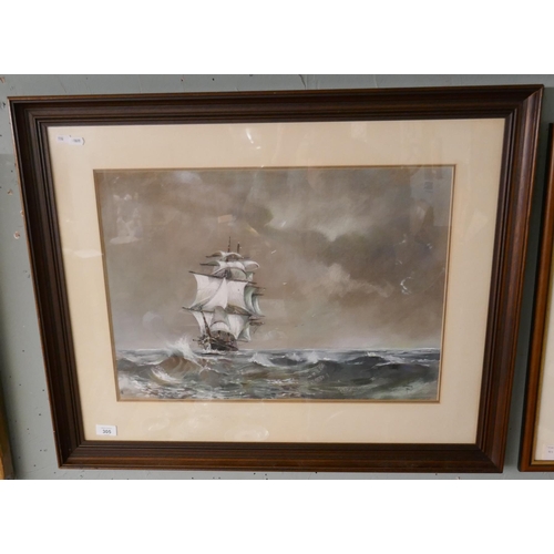 305 - Dennis Frost pastel - Galleon on Stormy Sea - Approx image size 58cm x 41cm