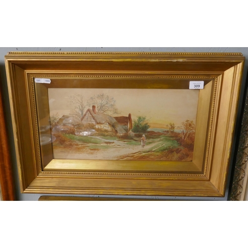 309 - Oil painting of landscape by E J Hughes circa 1900 - Approx image size 43cm x 22cm