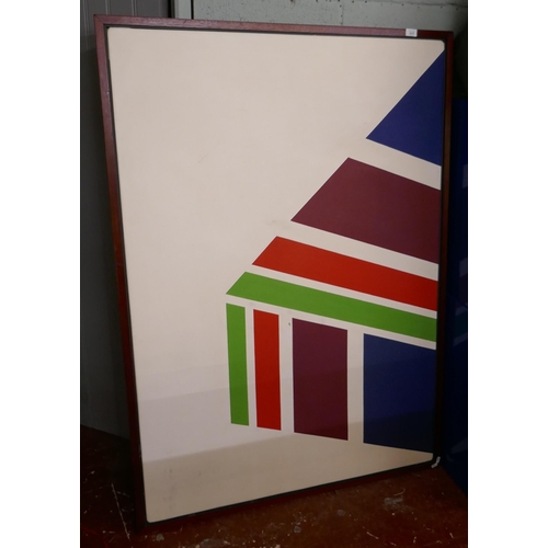 317 - Douglas Earle large oil on canvas laid on board, geometric shapes on white background - Approx image... 
