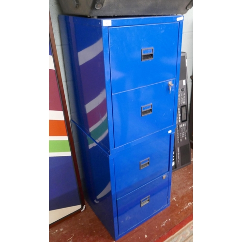 322 - 2 blue office filing cabinets with internal files and keys