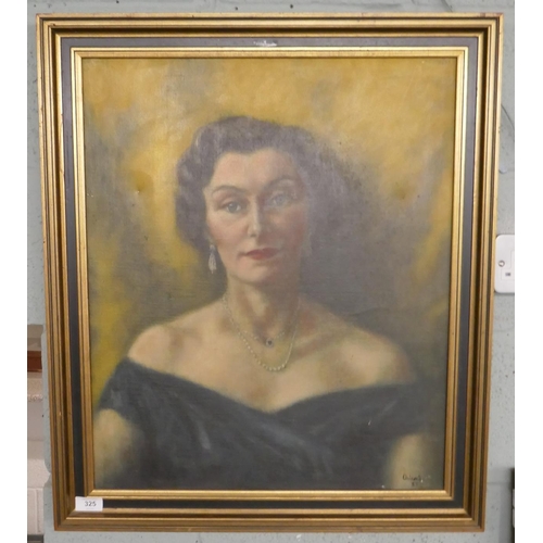325 - Oil on canvas portrait of a lady 1957 - Approx image size 49cm x 59cm