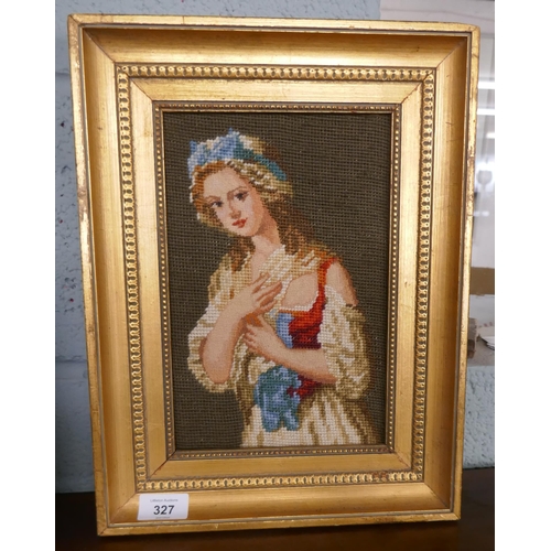 327 - Embroidered tapestry in gilt frame