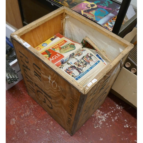 369 - Tea chest full of vintage comics to include The Eagle, Practical Mechanics etc