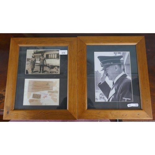 410 - 2 framed photo prints - Portrait of Adolf Hitler and another of Adolf Hitler and Eva Braun with thei... 