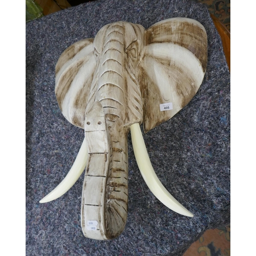 466 - Large carved wall hanging of an elephants head in white - Approx height 70cm