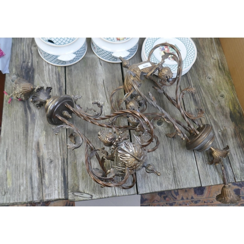 486 - Pair of Art Nouveau brass hanging lights