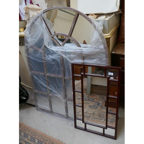 490 - Large arched window framed mirror together with another