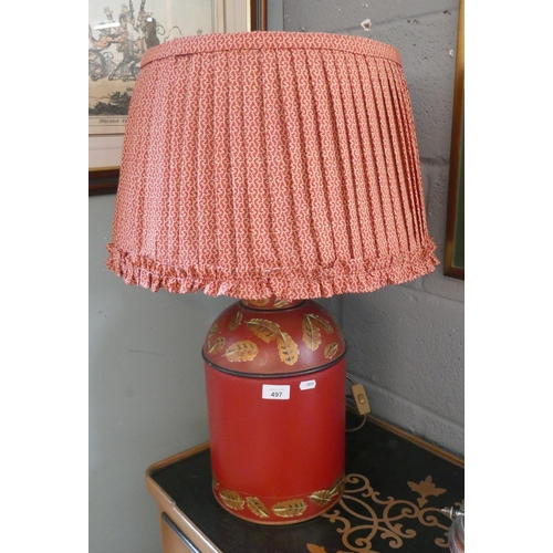 497 - Large tea caddy lamp together with shade