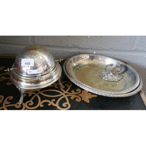 498 - Plated muffin dish & lidded dish