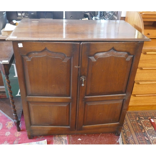 503 - Panelled oak cupboard - Approx W: 92cm D: 53cm H: 91cm