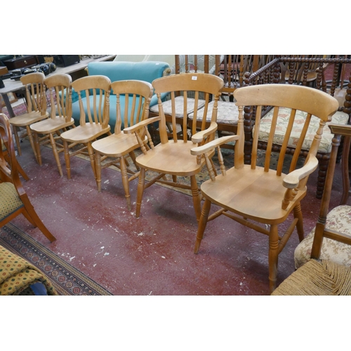 517 - Set of 6 beechwood dining chairs to include 2 carvers