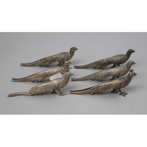 95 - 6 small white metal pheasant figurines