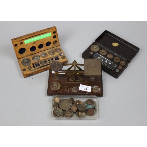 99 - Vintage jewellery scales together with weights
