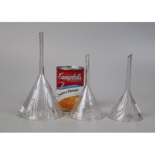 143 - 3 Georgian glass decanter funnels 