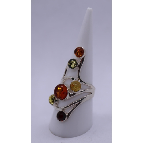 26 - Silver and amber ring - Size O