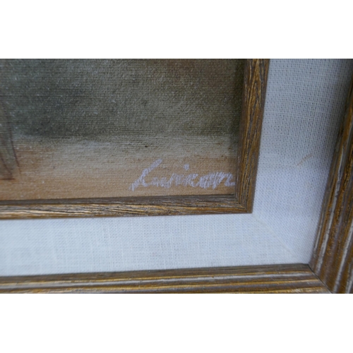 336 - Oil on canvas - Ballet dancers - indistinct signature - Approx image size 19cm x 24cm