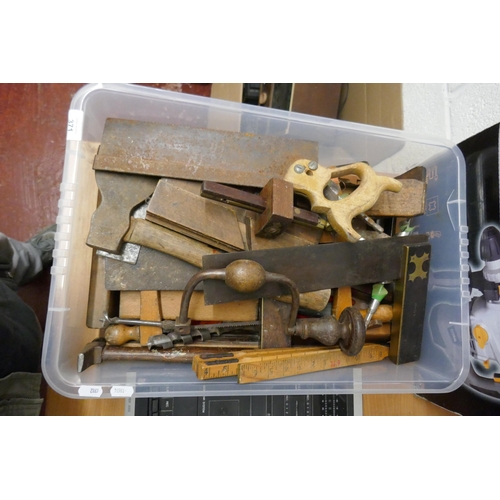 371 - Large collection of vintage tools to include hand drill, set square etc