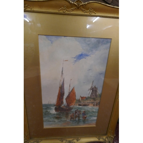 415 - Pair of watercolours in ornate gilt frame - Ships at sea