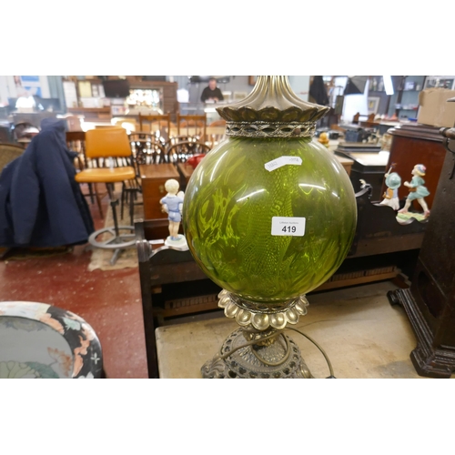 419 - Interesting green glass table lamp - Approx height 58cm